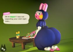1boy animal_crossing anthro ass big_ass big_butt bubble_ass bubble_butt femboy flower huge_ass lagomorph large_ass looking_at_viewer looking_back male male_only nintendo pink_fur rabbit snake_(animal_crossing) table text thick_thighs totallyd wide_hips