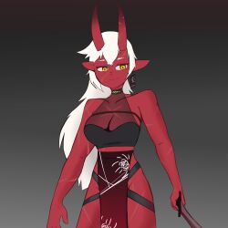 akumi female oni oni_horns red_skin scars virtual_youtuber vyugen white_hair yellow_eyes
