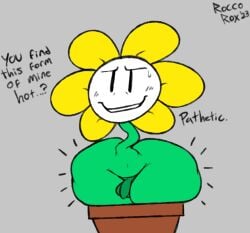 1boy ass big_ass big_butt big_penis big_thighs black_eyes butt flower flower_pot flowey_the_flower flowey_with_nothing_else_but_a_massive_ass green_ass green_body green_skin huge_ass huge_butt large_ass large_butt large_thighs male male_only non-human petals pot roccorox smile solo solo_male stomach sweat sweatdrop tagme talking talking_to_viewer text thick_ass thick_butt thick_male thick_thighs thighs undertale undertale_(series) white_face yellow_petals