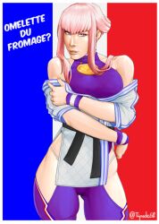 athletic athletic_female bangs big_breasts blue_eyes breasts busty capcom crossed_arms female female_focus female_only french french_flag g-string hourglass_figure long_fingernails long_hair manon_legrand muscle_tone nail_polish pink_hair pinup pinup_pose standing street_fighter street_fighter_6 thighhighs tipodeincognito toned toned_female wide_hips