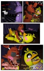 3d 3d_(artwork) bonnie_(fnaf) chica_(fnaf) comic five_nights_at_freddy's foxy_(fnaf) kissing sex straight yuuki_momofox