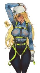 1girls blonde_hair female female_only fully_clothed gloves harness helmet long_hair long_sleeves mossa nipples_visible_through_clothing no_bra solo standing wet_clothes