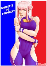 abs athletic athletic_female bangs big_breasts blue_eyes breasts busty capcom crossed_arms female female_focus female_only french french_flag g-string hourglass_figure long_fingernails long_hair manon_legrand muscle_tone nail_polish navel pink_hair pinup pinup_pose standing street_fighter street_fighter_6 thighhighs tipodeincognito toned toned_female wide_hips