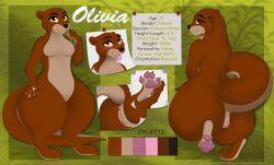 brown_body brown_fur digital_drawing_(artwork) digital_media_(artwork) female feral fur genitals huge_hips huge_thighs mammal membrane_(anatomy) model_sheet mohitopaw mustelid nude olivia_lutra otter pawpads paws pussy semi-anthro solo tail thick_tail thick_thighs webbed_feet webbed_hands wide_hips yellow_eyes