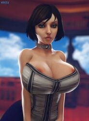 3d 3d_(artwork) areola_slip areolae barely_contained barely_contained_breasts big_breasts big_eyes bioshock bioshock_infinite black_hair blender_(software) breasts bursting_breasts busty corset elizabeth_comstock large_breasts partially_visible_areolae short_hair smitty34 tagme top_heavy voluptuous voluptuous_female