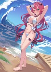 angel beach demon female female_only hololive hololive_english hololive_english_-promise- irys shift_(shiftillust) smiling swimsuit virtual_youtuber