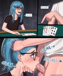 2boys 2d 2d_(artwork) balls bdone blowjob blu_(bdone) blue_eyes blue_hair blush blush_lines card card_game cards cute_male deep_blowjob deepthroat eyes_rolling_back face_fucking femboy femboysub gambling gay girly glasses hair_grab head_grab holding_mouth instant_loss instant_loss_2koma looking_up loser lost_bet male/male malesub on_knees oral oral_insertion oral_penetration oral_sex penis penis_in_mouth playing_card poker poker_cards poker_table sloppy_blowjob submission submissive submissive_male sweat tearing_up tears trap veiny_balls veiny_penis veiny_testicles yaoi