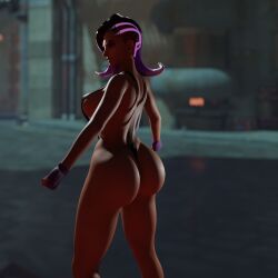 1girls 3d ass big_ass bikini blender blender_(software) blender_cycles female female_only gloves night one-piece_swimsuit outside overwatch overwatch_2 pose sgejinx_(artist) sling_bikini sloppygedits solo sombra walking