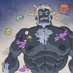 bara beard chest_hair facial_hair kosmick_(milosoba1) male male_only milosoba1 muscles muscular nude planets solo solo_male stars