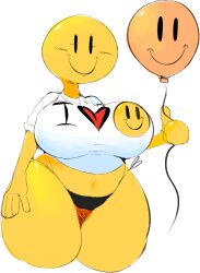 1girls balloon bikini bottomless breasts female female_focus female_only giggler glaggle glaggleland hips large_breasts meme midriff ponk shirt smile smiley_face t-shirt thick_thighs thighs