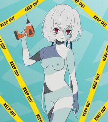 anime_style exposed_breasts exposed_nipples floofy_hair konno_junko multicolored_body nude nude_female white_hair zombie_girl zombie_land_saga