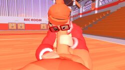 coach_(recroom) female glasses hand_on_penis huge_breasts huge_cock rec_room recroom recroom-nsfw sucking_penis vr