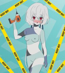 anime_style blush exposed_breasts exposed_nipples floofy_hair konno_junko nude nude_female white_hair zombie_girl zombie_land_saga