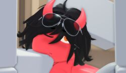 2boys1girl 3d after_oral akrscoi bikini black_hair cum_in_mouth demon_girl demon_horns oerba_yun_fang pov roblox robloxian sunglasses_on_head tagme