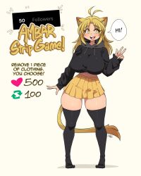 ambar_(ryousakai) big_ass big_breasts blonde_hair cat_ears cat_tail catgirl hoodie long_hair ryousakai skirt stockings strip_game