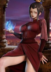 avatar_the_last_airbender azula crown_braid female female_only looking_at_viewer princess solo yellow_eyes yiqiang