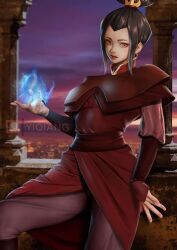 1girls avatar_legends avatar_the_last_airbender azula crown_braid female female_only fire_nation firebending looking_at_viewer princess solo yellow_eyes yiqiang