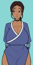 ... 1girls alternate_breast_size aphrodos avatar_the_last_airbender blue_eyes choker cleavage colored dark-skinned_female edit expressionless female female_only hair_loopies huge_breasts human inuit katara large_breasts solo standing third-party_edit water_tribe