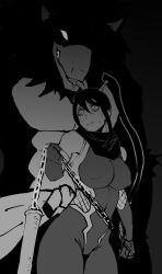 ass big_ass big_breasts black_hair bodysuit breasts chains imminent_rape imminent_sex large_ass large_breasts long_hair mobi_mobi monochrome nakatsukasa_tsubaki navel navel_visible_through_clothes nipples nipples_visible_through_clothing pale-skinned_female pale_skin scared scared_expression scared_face soul_eater tight_clothes tight_clothing voluptuous voluptuous_female weapon