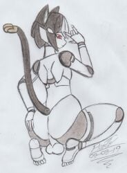 1boy 2020 alvin_(polynian) android ass backsack big_ass black_hair cat_ears cat_tail chocoalien001 femboy male_focus male_only nude robot robot_joints robot_neoanthropinae_polynian testicles traditional_media_(artwork) two_tone_hair