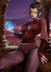 avatar_the_last_airbender azula crown_braid female female_only looking_at_viewer princess solo yellow_eyes yiqiang