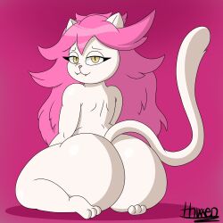 2d 2d_(artwork) artist_signature big_ass big_butt bubble_ass bubble_butt cat character_request color commission fang fat_ass fat_butt felid feline femboy half-closed_eyes hi_res huge_ass long_hair long_tail looking_at_viewer looking_back pink_hair pink_nose shaded sitting smile thick_ass thick_thighs thixxen voluptuous white_body white_skin wide_hips yellow_eyes