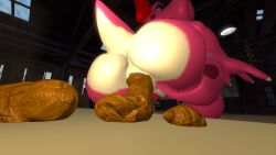 16:9 2021 3d_(artwork) accessory anthro anus ass big_butt birdo blue_eyes bow_(feature) bow_ribbon digital_media_(artwork) dinosaur exclamation_point feces female furniture genitals hair_accessory hair_ribbon hairbow hand_on_butt lamp mario_(series) nintendo pink_body pooping_on_table pussy rear_view reptile ribbons scalie scat solo source_filmmaker table tecbuttlovefa thick_thighs warehouse widescreen