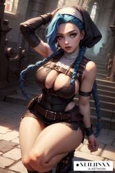 ai_generated arcane arcane_jinx big_breasts jinx_(league_of_legends) league_of_legends league_of_legends:_wild_rift legs legs_together looking_at_viewer mature_female nun xliljinxx