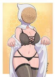 1girls bee beekeeper big_breasts call_me_kili lingerie mask medieval_beekeeper solo tights