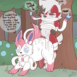 1:1 absurd_res anal anal_sex blue_eyes bodily_fluids bondage bondage bound cum cum_in_ass cum_inside dialogue digital_media_(artwork) dominant duo eeveelution ejaculation english_text erection feral forest forest_background fur generation_6_pokemon generation_7_pokemon genital_fluids genitals half-closed_eyes hi_res knot lycanroc male male/male male_penetrated male_penetrating male_penetrating_male mammal midnight_lycanroc muffled narrowed_eyes nature nature_background nintendo penetration penile penis plant pokemon pokemon_(species) red_body red_fur sex spicykiwi submissive sylveon taren_(spicykiwi) text tree white_body white_fur