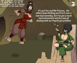 2girls alternate_breast_size avatar_the_last_airbender azula da-fuze female female_only gojiro7 huge_ass huge_breasts human multiple_girls pre-transformation thick_thighs toph_bei_fong twinning wide_hips