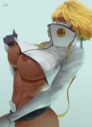 1female 1girls absurd_res araneesama big_breasts bleach blonde_hair breasts cutesexyrobutts_(style) dark-skinned_female female green_eyes high_collar long_hair looking_at_viewer short_hair shounen_jump tia_harribel tomboy underboob