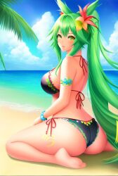 ai_generated beach bikini brazilian brazilian_female brazilian_flag_bikini green_eyes green_hair long_hair