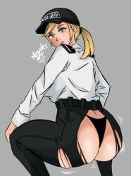 1girls ass_shake big_ass black_thong blonde_hair female five_nights_at_freddy's green_eyes large_ass lips long_hair looking_at_viewer looking_back mendelartz pants ponytail ripped_pants smile squatting tagme thick_thighs thighs thong vanessa_(fnaf)