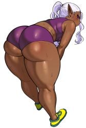 1girls ass athletic_female bare_arms bent_over big_ass blush booty_shorts breasts clothed clothing curvy dark-skinned_female dark_elf dark_skin dat_ass elf elf-san_wa_yaserarenai elf_ears elf_female eyelashes fat_ass female fit fit_female humanoid kuroeda large_ass leaning_forward legs long_hair looking_back midriff mole mole_under_eye parted_lips pink_eyes pointy_ears ponytail purple_clothing red_eyes shoes short_shorts shorts skimpy_clothes sneakers solo solo_female sportswear sweat sweaty_body synecdoche thick_legs thick_thighs thighs tied_hair wavy_hair white_background white_hair wide_hips