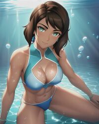 1girls ai_generated avatar_legends bikini blue_bikini blue_swimsuit breasts dark-skinned_female female korra looking_at_viewer nickelodeon solo_female swimsuit the_avatar the_legend_of_korra underwater water water_tribe woxtano