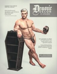 abs advertisement astra_zero biceps bulge bulging_biceps coffin english_text hairy_chest looking_at_viewer male male_only muscles muscular muscular_male pecs shirtless_male skull standing thick_thighs thong underwear underwear_only