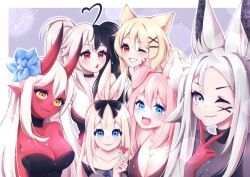 6girls akumi black_hair blonde_hair blue_eyes bunny_ears bunny_girl bunny_tail cat_ears cat_tail catgirl dog_ears dog_girl dog_tail dya_rikku_(vtuber) face_markings female female_only fox_ears fox_tail momotexx_(vtuber) multiple_girls oni oni_horns pink_hair red_eyes scars squchan_(vtuber) virtual_youtuber vyugen white_eyes white_hair wolf_ears wolf_tail yellow_eyes yenko yuniiho_(character)