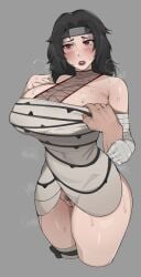 1girls bandages barely_clothed big_breasts black_hair bobtheneet breasts cropped_legs disembodied_hand dress dress_pull elijahzx embarrassed female female_focus fishnets headband huge_breasts kurenai_yuhi lipstick long_hair makeup mature mature_female milf naruto naruto_(series) naruto_shippuden no_panties pubic_hair pulled_by_another pulling pulling_clothing red_eyes sweat top_heavy undressing unseen_male voluptuous voluptuous_female yuuhi_kurenai