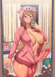 1futa futa_only futanari hoodie hoodie_only jacket jacket_only kamiya_midori mostly_nude nude nude_futanari original selfie solo sweat tagme zheng