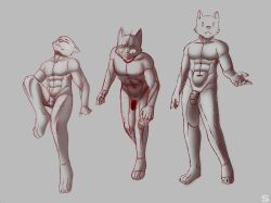 age_difference anthro canid canine canis fox group hi_res invalid_tag male male/male mammal nude pose sergld trio wolf younger_male