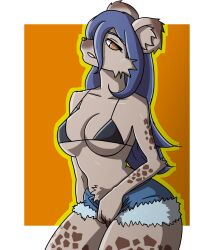 1girls 2020 2d anthro blue_hair caba_(artist) elza_(ishuzoku_reviewers) female female_anthro female_only furry hyena ishuzoku_reviewers monster_girl simple_background simple_coloring simple_shading spots