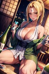 1girls ai_art_panwho ai_generated blonde_hair breasts cleavage female hi_res huge_breasts indoors jordan53 light-skinned_female light_skin looking_at_viewer mommy naruto naruto_(series) naruto_shippuden naughty_face stable_diffusion thick_thighs thighs tsunade voluptuous