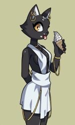 1girls 2023 black_body bracelet breasts ear_piercing earrings egyptian_clothes feline female female_only food food_on_face furry furry_only hazel_eyes ice_cream looking_at_viewer medium_breasts nulia simple_background tarahe tongue tongue_out