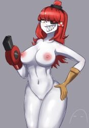 1girls 2d artist_request breasts female_only grey_background grin hand_on_hip long_hair mimi_sentry nipples nude pussy red_hair sentry_(team_fortress_2) sentry_turret solo solo_female source_request tagme team_fortress_2 tf2 valve valve_(company)