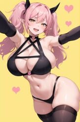 1girls ai_generated breasts cleavage female huge_breasts light-skinned_female light_skin long_hair naughty_face original original_character pink_hair solo solo_female stable_diffusion stuffyai thick_thighs thighs twintails