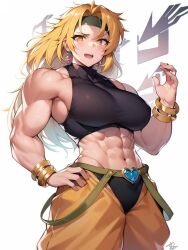 1girls abs ai_generated ai_hands anime_nose arm_bands artist_request blonde_hair breasts clothed_female dio_brando female female_dio humanoid jewelry jojo's_bizarre_adventure light-skinned_female light_skin looking_at_viewer rule_63 stable_diffusion stardust_crusaders tagme tank_top vampire villainess yellow_eyes