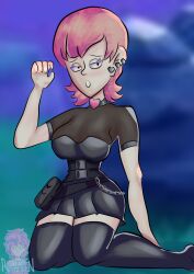 black_dress black_skirt fortnite fortnite:_battle_royale highres imminent_sex mina_park_(fortnite) night pink_hair public rosalden thick_thighs thighhighs