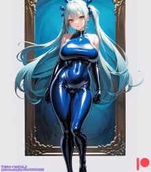 ai_generated bodysuit breasts female kuriboh_ex_(artist) latex latex_suit oppai rubber rubber_suit turquoise_eyes turquoise_hair