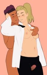 1boy 1girls 2020s 2023 adora african african_male areolae biconti black_pants blonde_female blonde_hair bow_(she-ra) bowtie breasts brown_hair closed_eyes dark-skinned_male dark_skin dress_shirt duo female hand_on_breast human imminent_sex interracial light-skinned_female light_skin long_hair male male/female medium_breasts medium_penis melanin nipples non-canon nude nude_male orientation_play pants penis penis_between_legs pink_background ponytail she-ra_and_the_princesses_of_power shirt short_hair simple_background straight teen_boy topless topless_female white_shirt